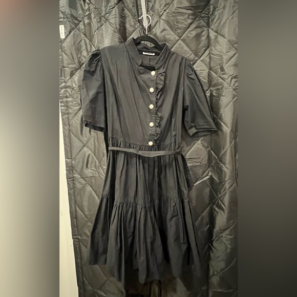 BATSHEVA DRESS - Pearl-Button Black Cotton Dress - Picture 6 of 14